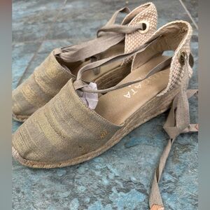 Viscata Barcelona Escala Canvas Wedge Espadrille Ankle Tie Shoes Sandals US 9 *